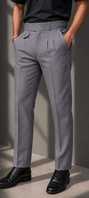 The Gurkha Pant — Mid-weight poly-viscose grey trousers tailored fit view
